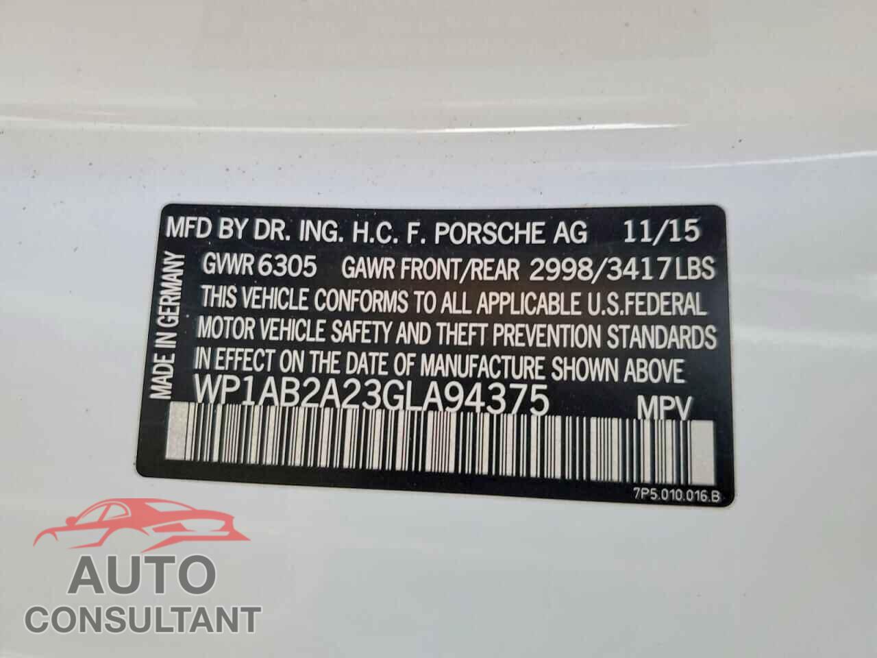 PORSCHE CAYENNE 2016 - WP1AB2A23GLA94375