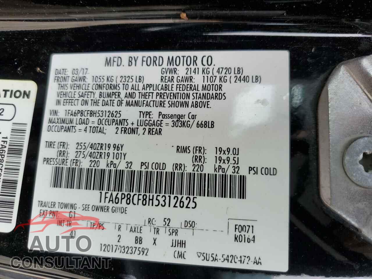 FORD MUSTANG 2017 - 1FA6P8CF8H5312625