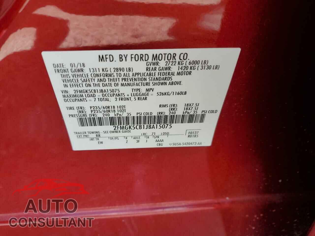 FORD FLEX 2018 - 2FMGK5C81JBA15075