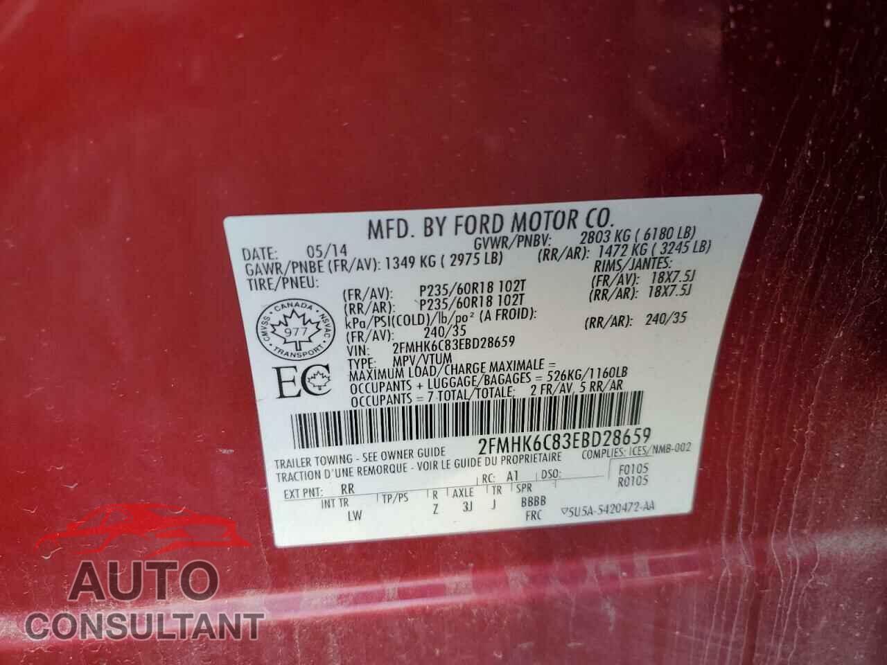 FORD FLEX 2014 - 2FMHK6C83EBD28659