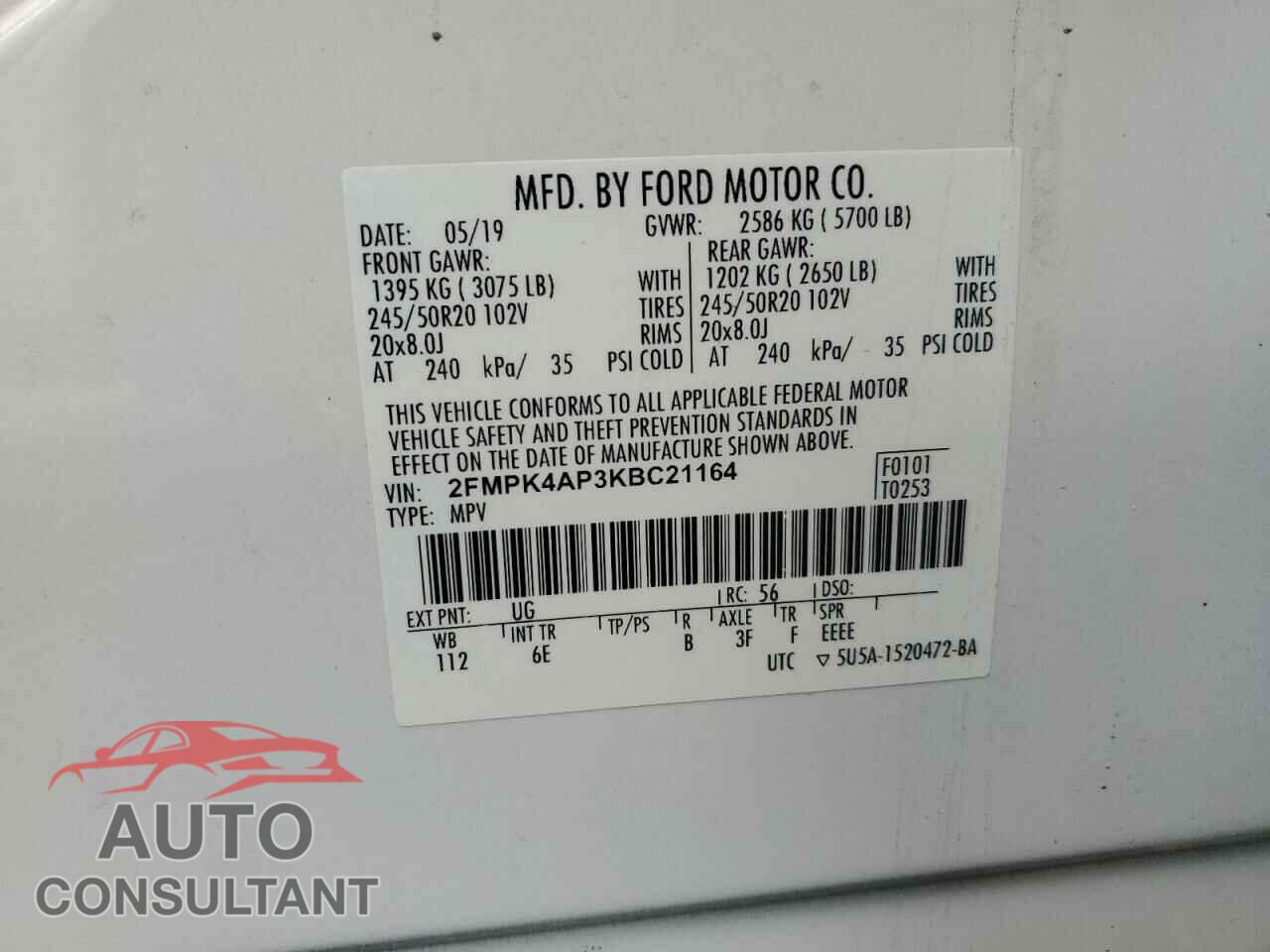 FORD EDGE 2019 - 2FMPK4AP3KBC21164