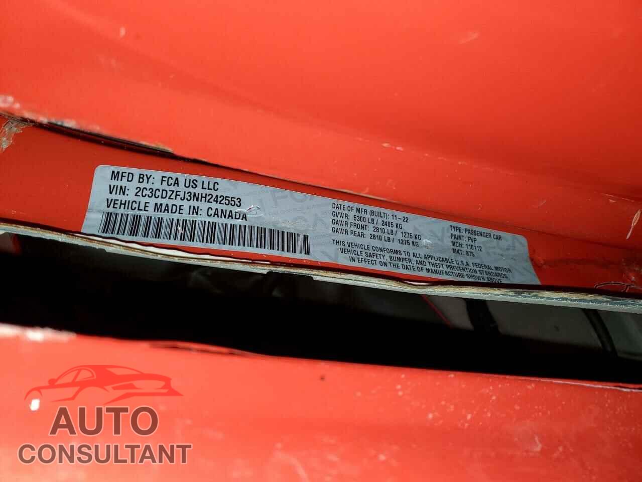 DODGE CHALLENGER 2022 - 2C3CDZFJ3NH242553