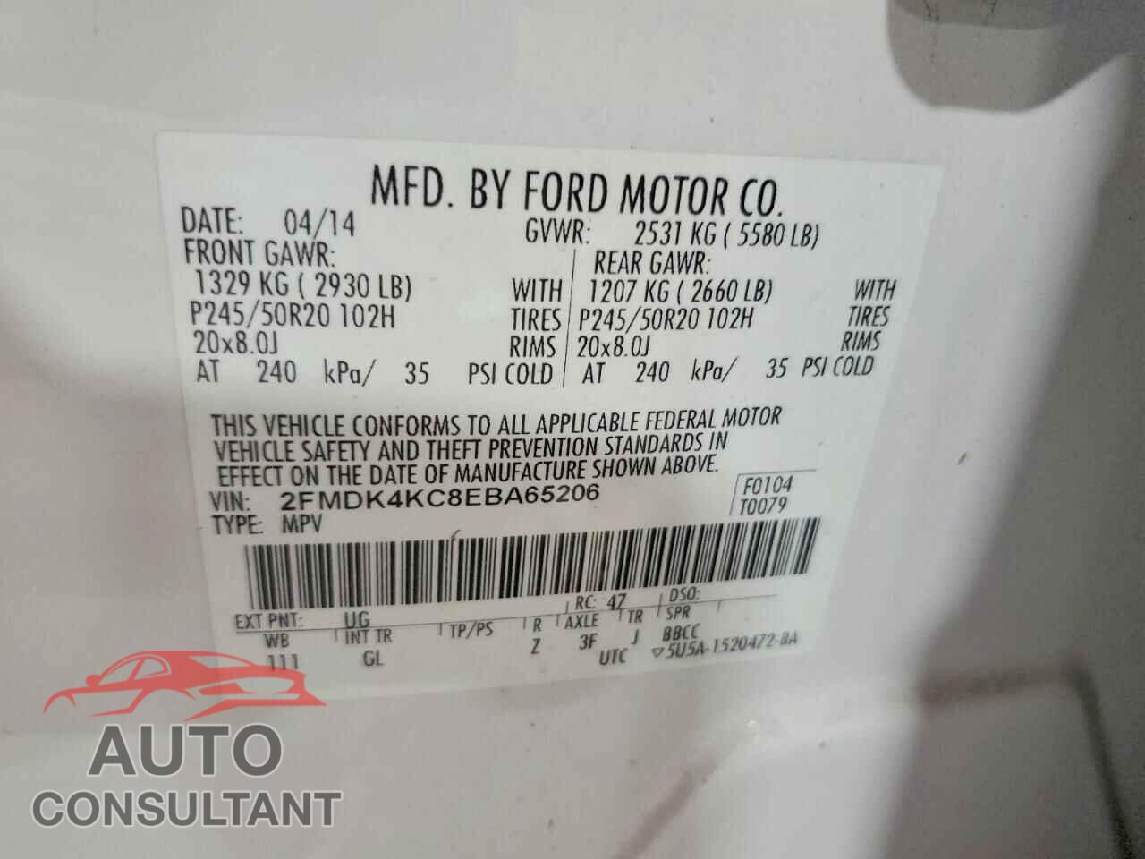 FORD EDGE 2014 - 2FMDK4KC8EBA65206