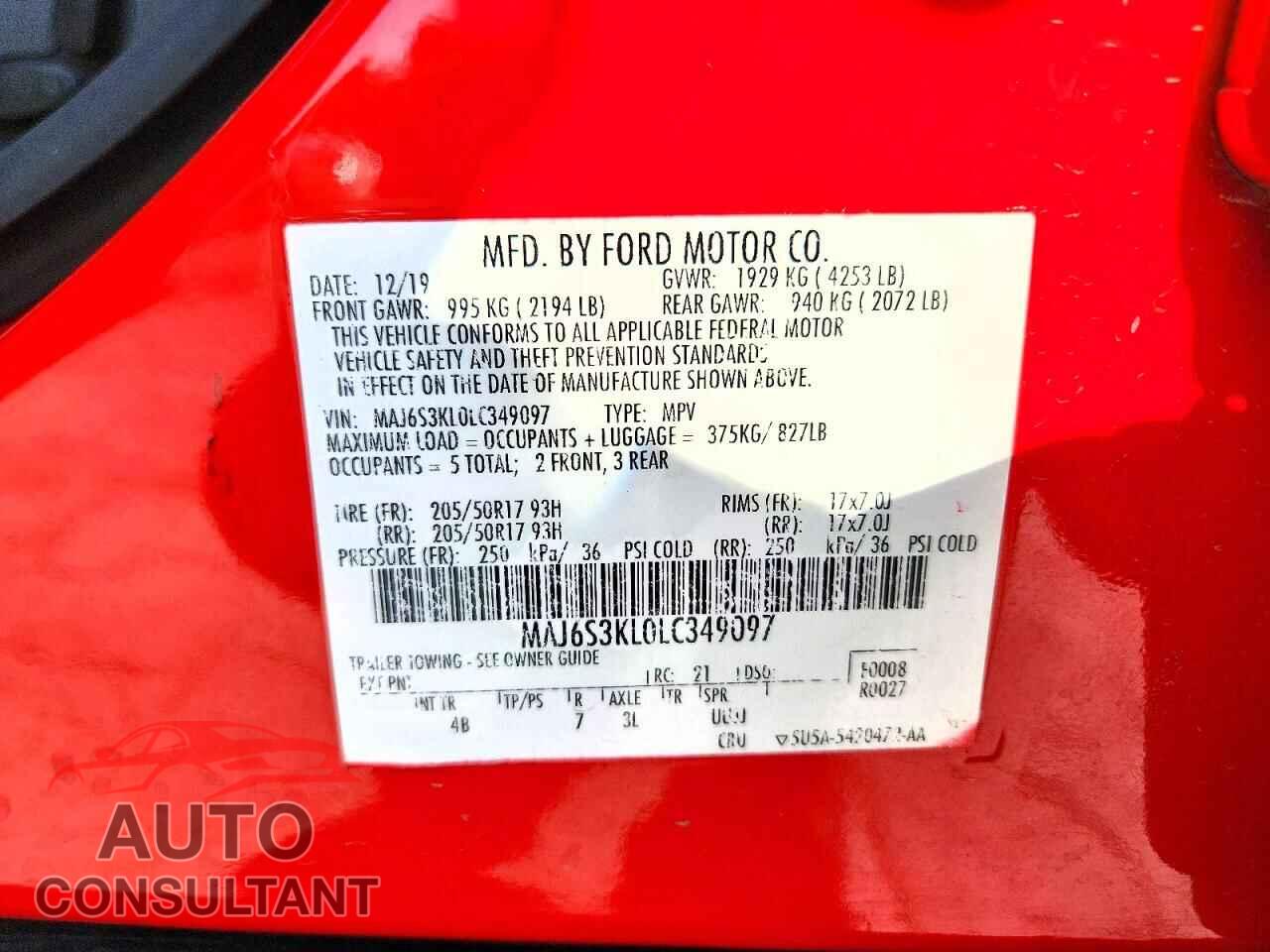 FORD ECOSPORT 2020 - MAJ6S3KL0LC349097