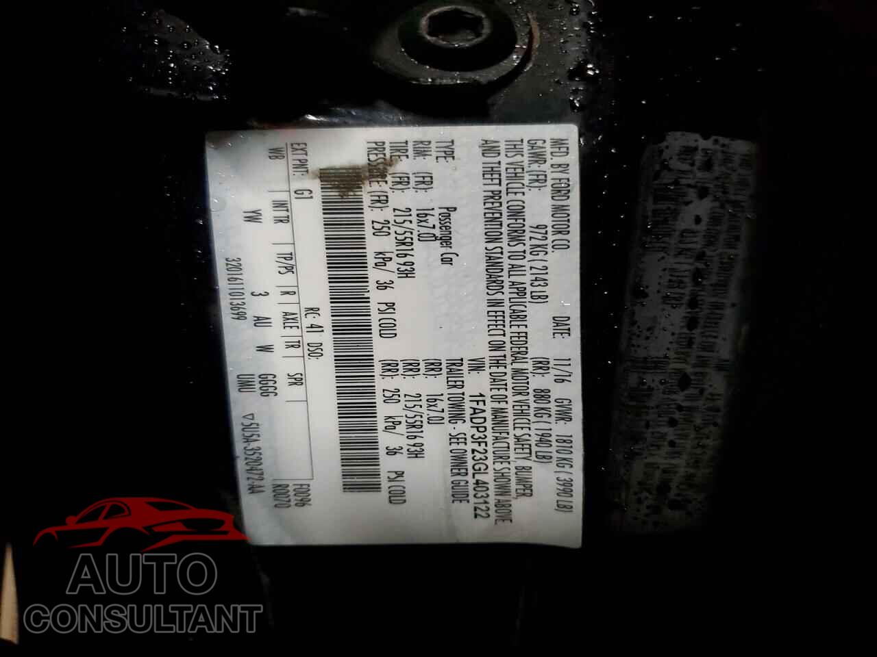 FORD FOCUS 2016 - 1FADP3F23GL403122
