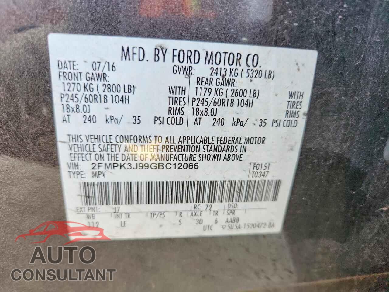 FORD EDGE 2016 - 2FMPK3J99GBC12066