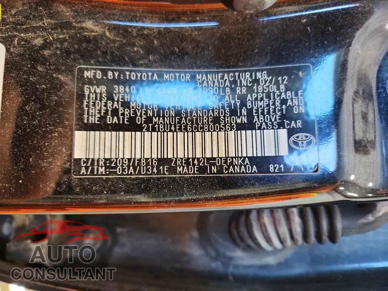 TOYOTA COROLLA 2012 - 2T1BU4EE6CC800563