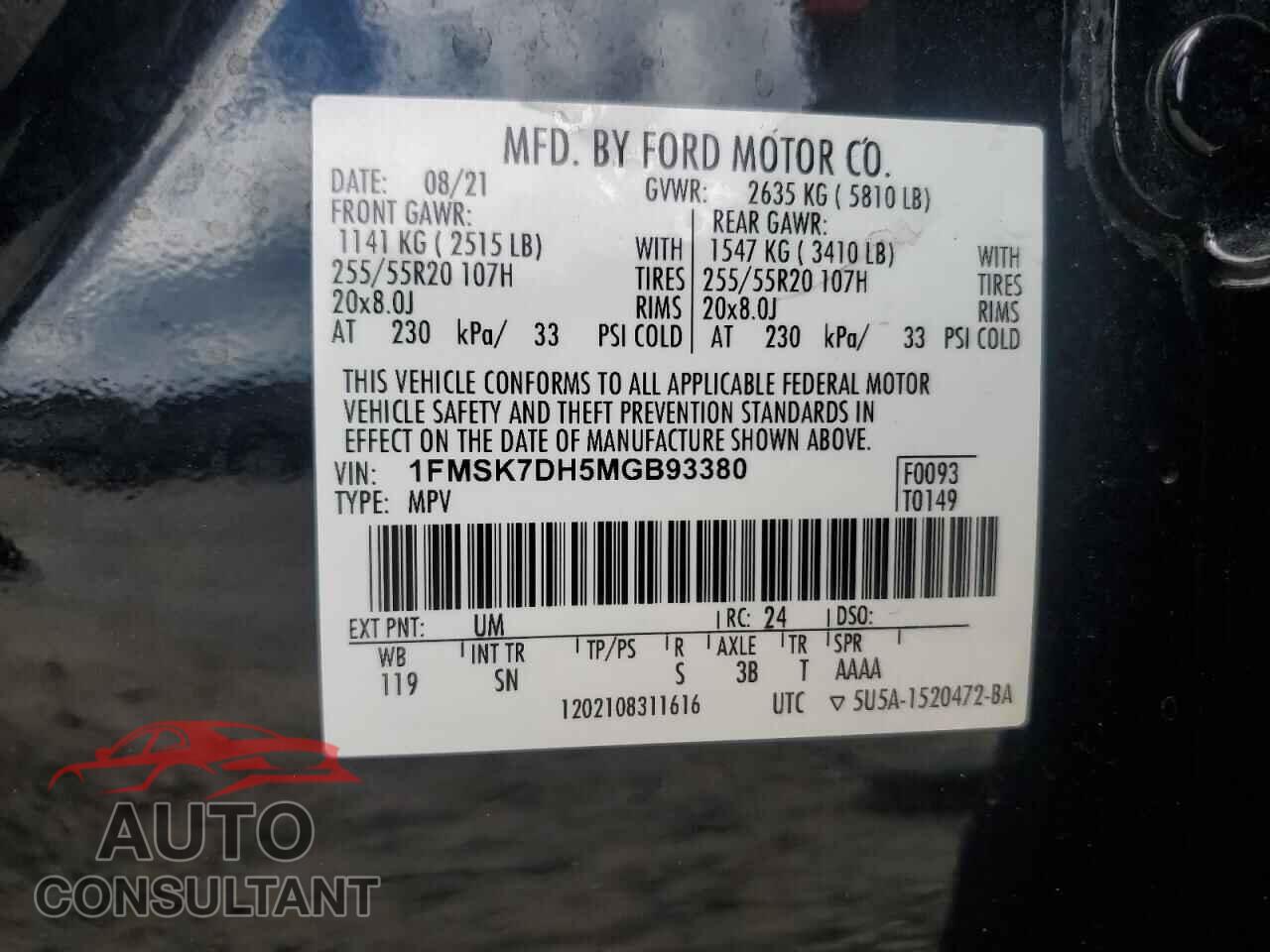 FORD EXPLORER 2021 - 1FMSK7DH5MGB93380