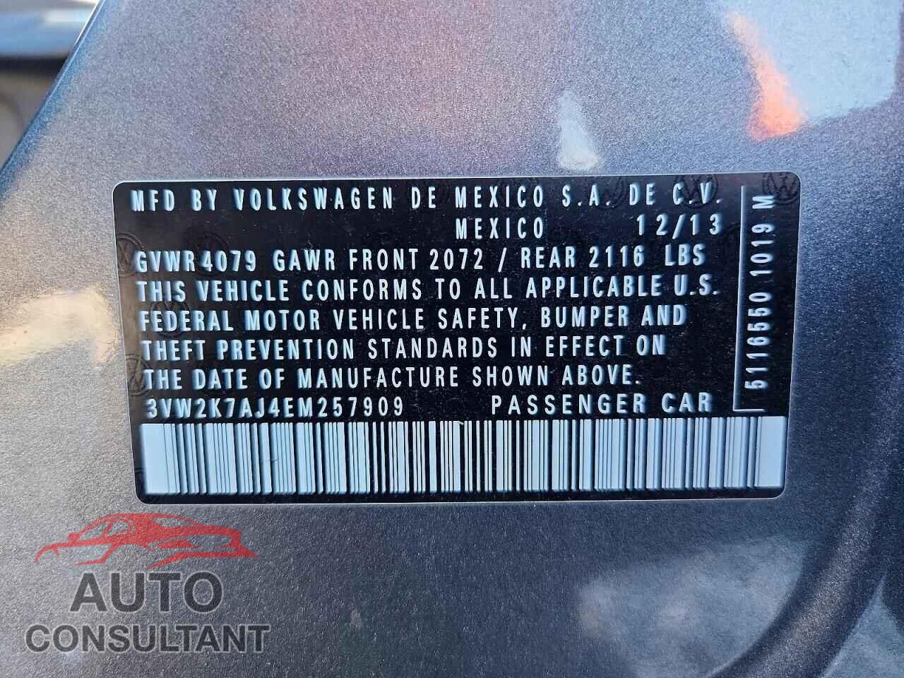 VOLKSWAGEN JETTA 2014 - 3VW2K7AJ4EM257909