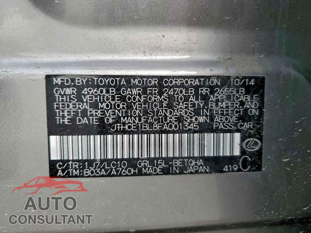 LEXUS GS350 2015 - JTHCE1BL8FA001345