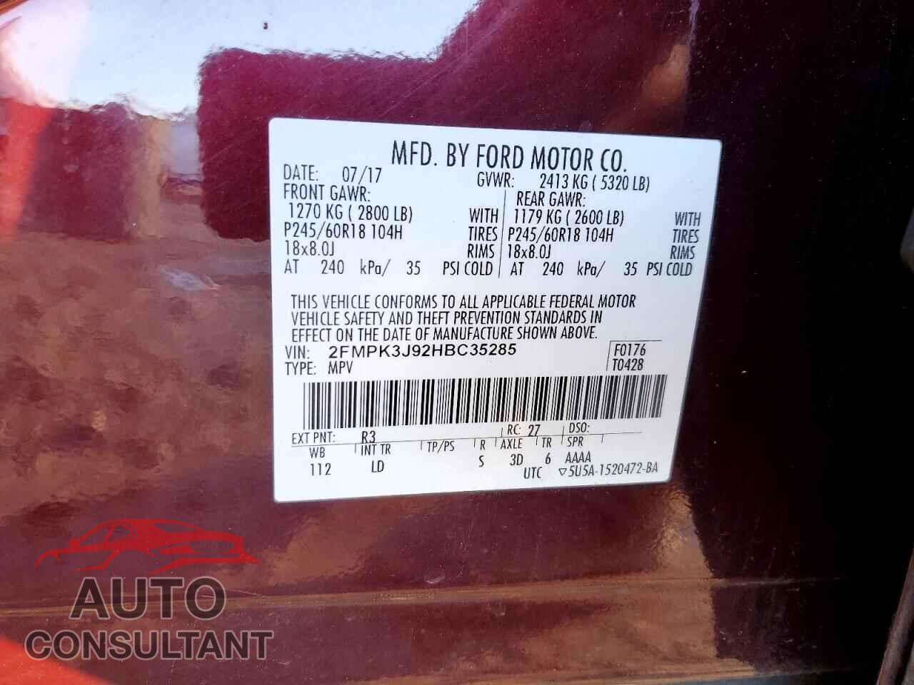 FORD EDGE 2017 - 2FMPK3J92HBC35285