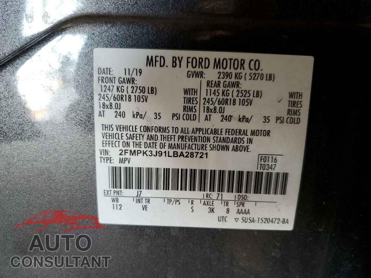 FORD EDGE 2020 - 2FMPK3J91LBA28721