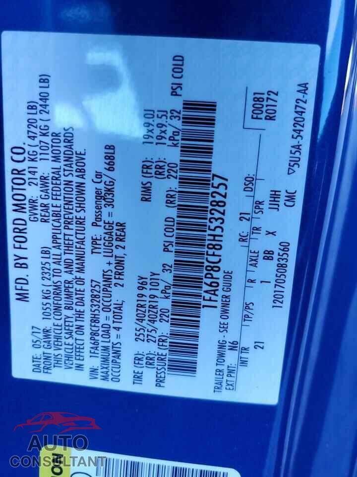 FORD MUSTANG 2017 - 1FA6P8CF8H5328257