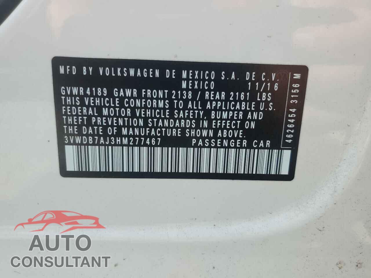VOLKSWAGEN JETTA 2017 - 3VWDB7AJ3HM277467