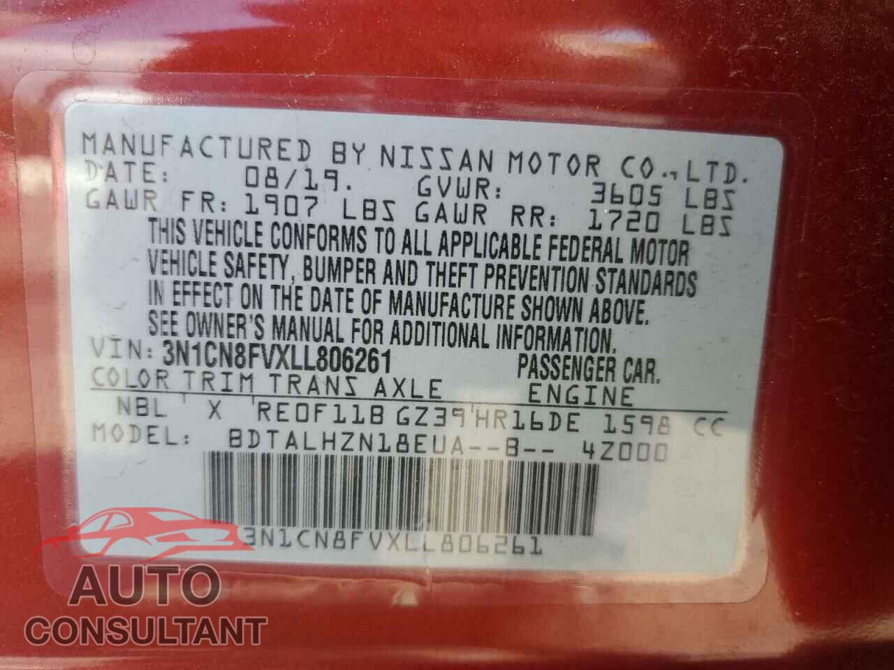 NISSAN VERSA 2020 - 3N1CN8FVXLL806261
