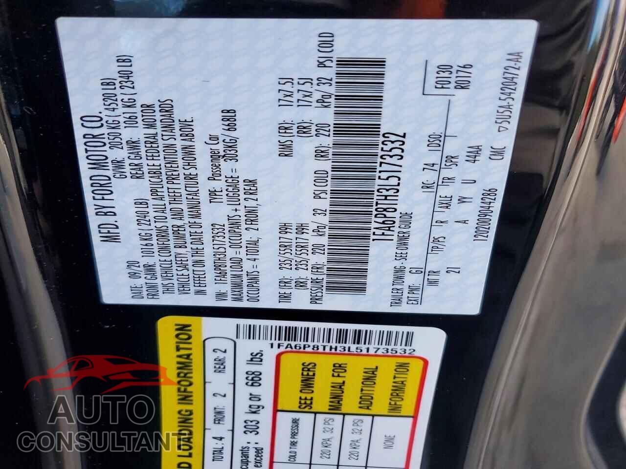 FORD MUSTANG 2020 - 1FA6P8TH3L5173532