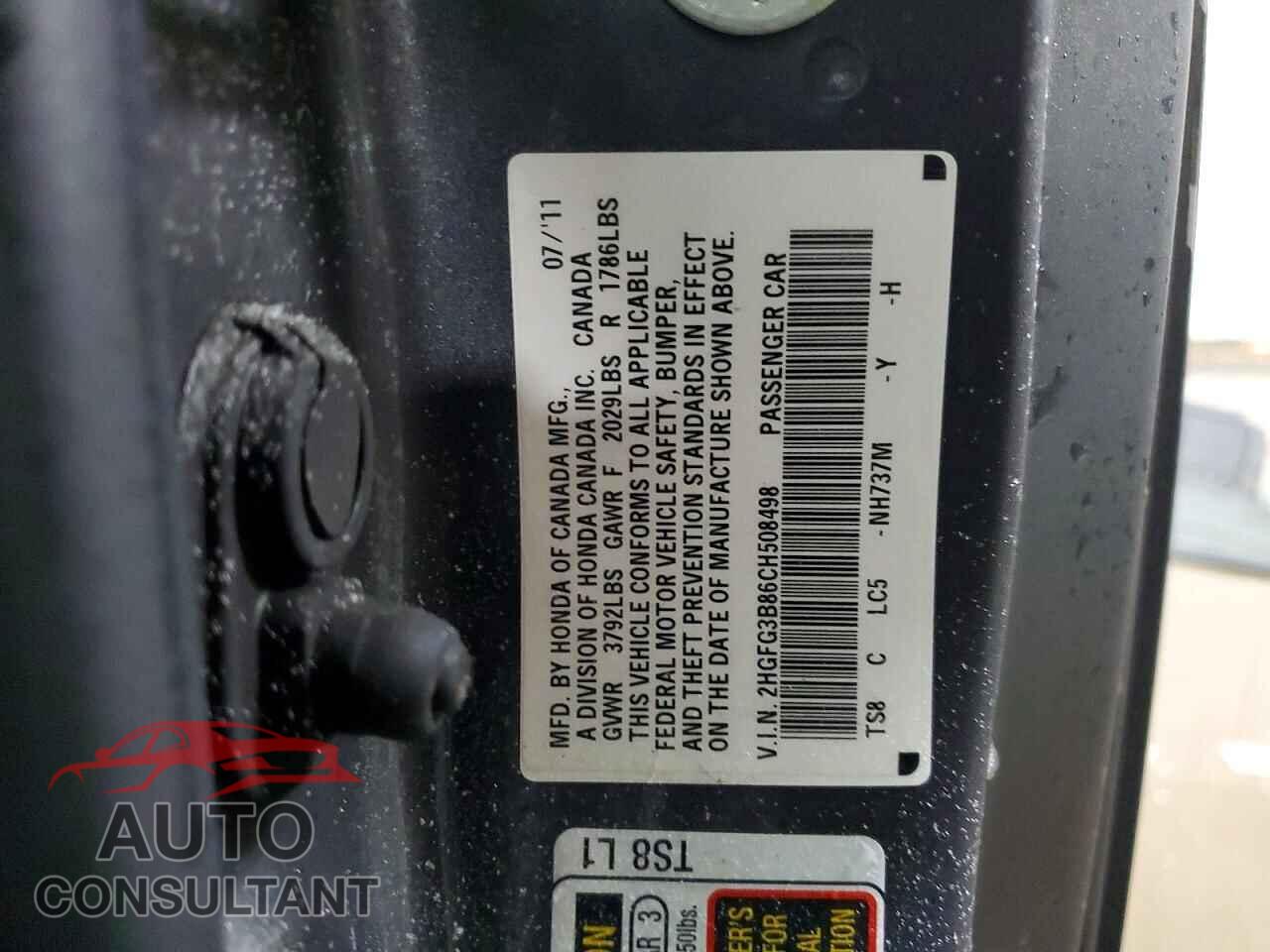 HONDA CIVIC 2012 - 2HGFG3B86CH508498