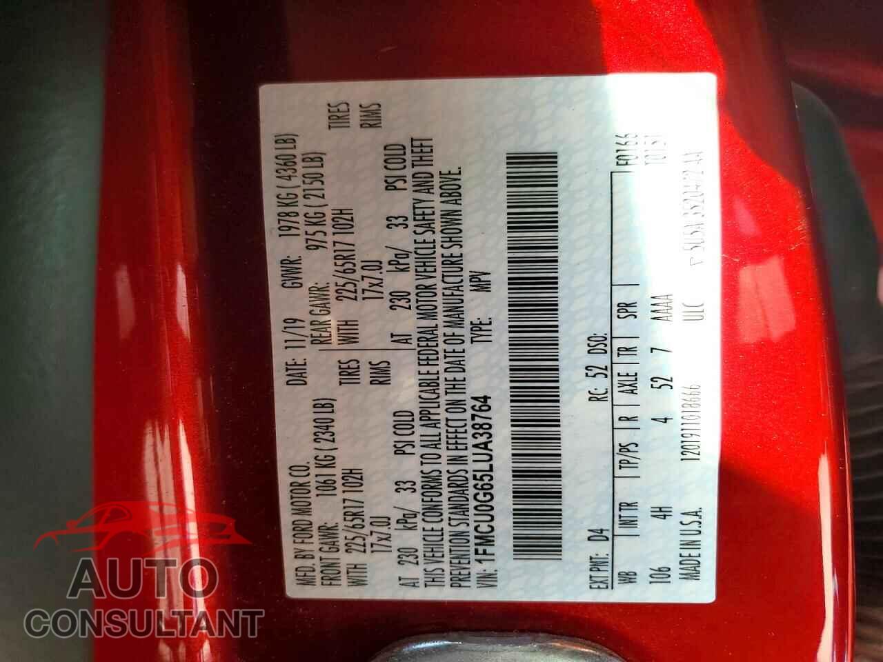FORD ESCAPE 2020 - 1FMCU0G65LUA38764
