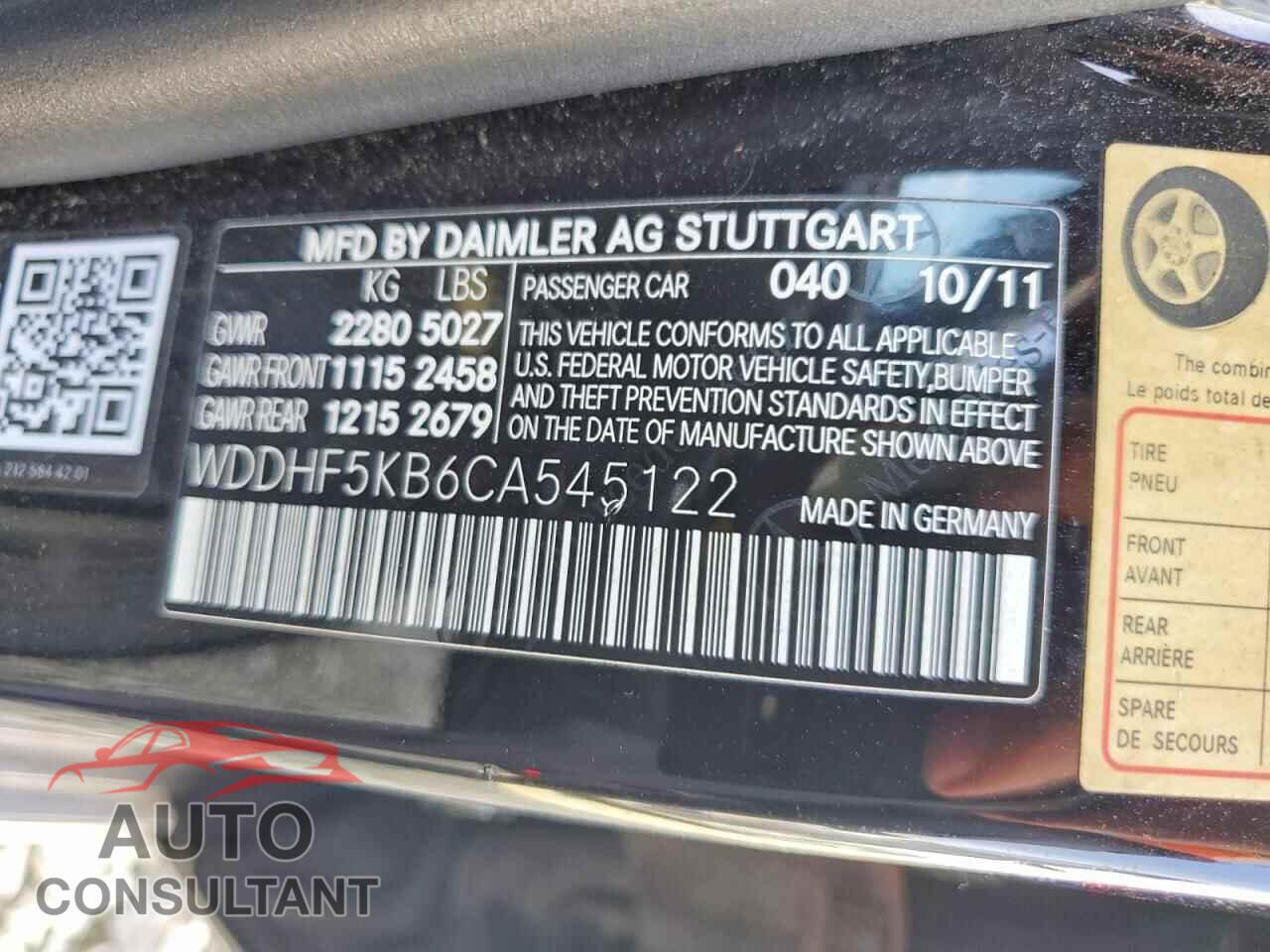 MERCEDES-BENZ E-CLASS 2012 - WDDHF5KB6CA545122