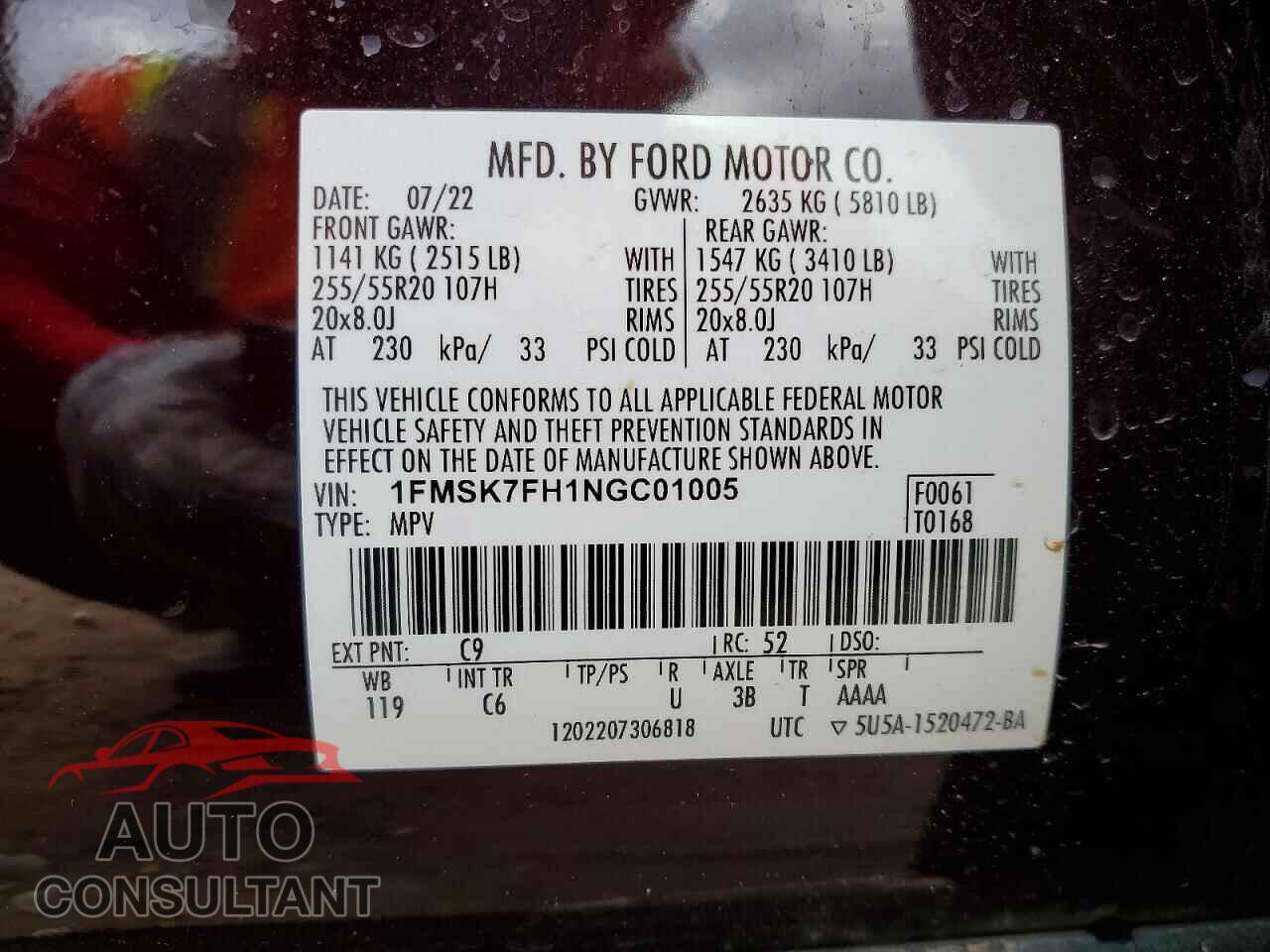 FORD EXPLORER 2022 - 1FMSK7FH1NGC01005