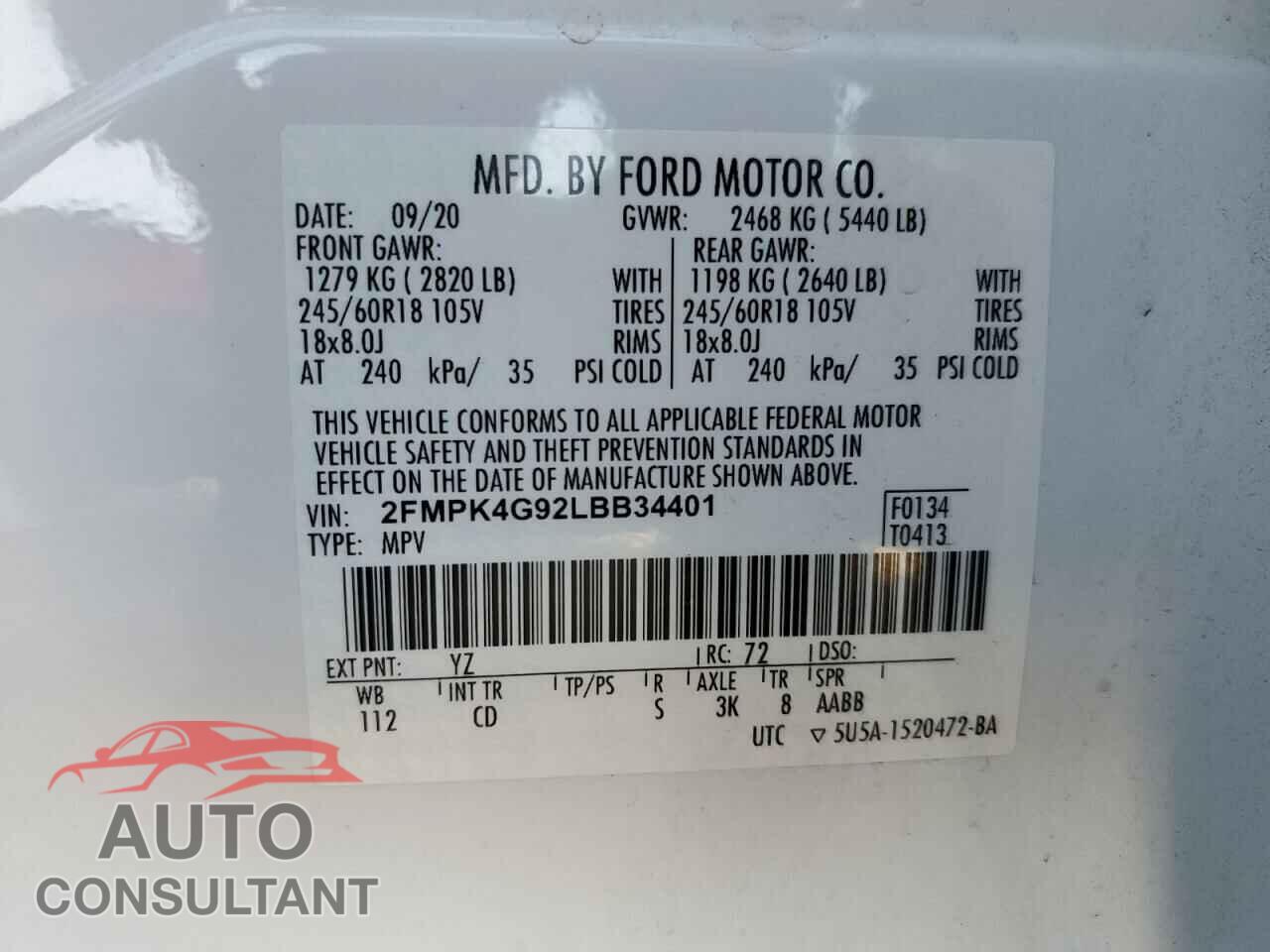 FORD EDGE 2020 - 2FMPK4G92LBB34401