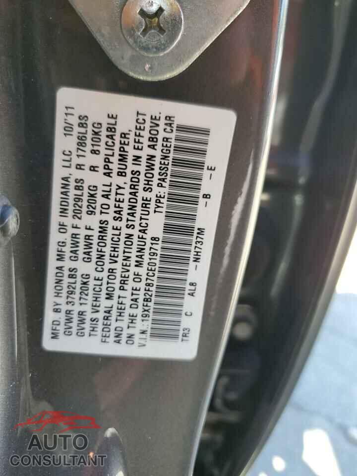 HONDA CIVIC 2012 - 19XFB2F87CE019718