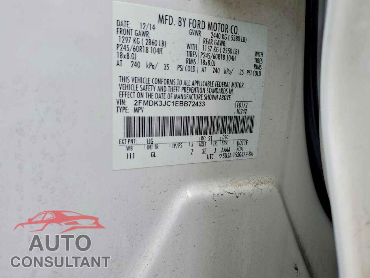 FORD EDGE 2014 - 2FMDK3JC1EBB72433