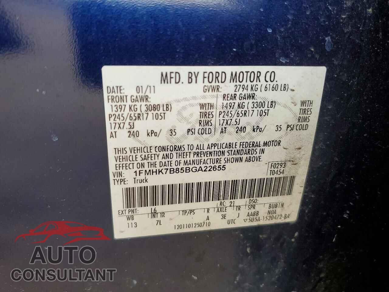 FORD EXPLORER 2011 - 1FMHK7B85BGA22655