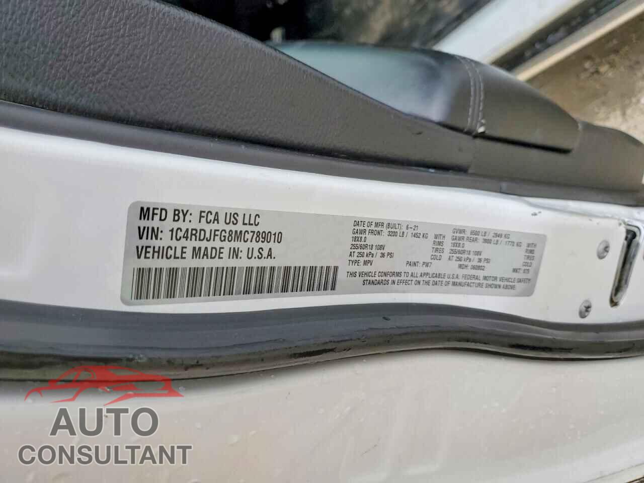 DODGE DURANGO 2021 - 1C4RDJFG8MC789010