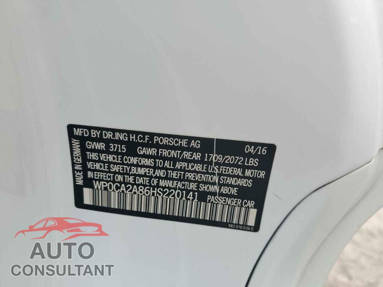 PORSCHE BOXSTER 2017 - WP0CA2A86HS220141