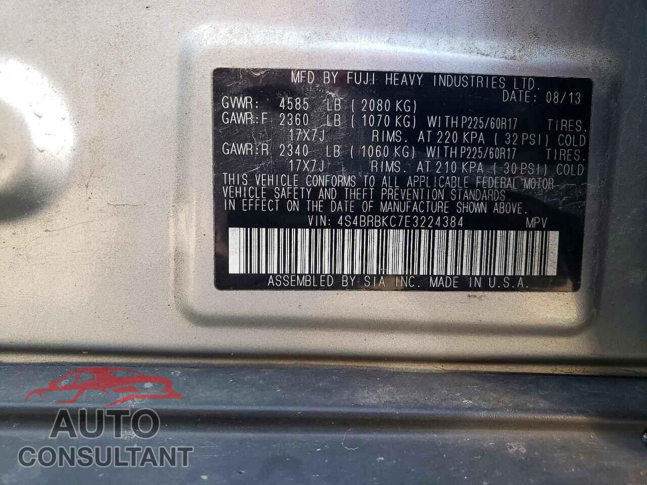 SUBARU OUTBACK 2014 - 4S4BRBKC7E3224384