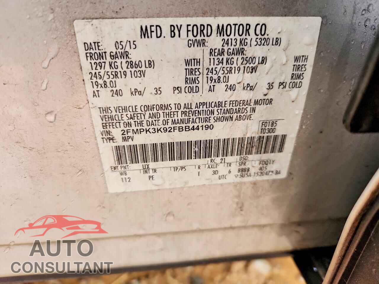 FORD EDGE 2015 - 2FMPK3K92FBB44190