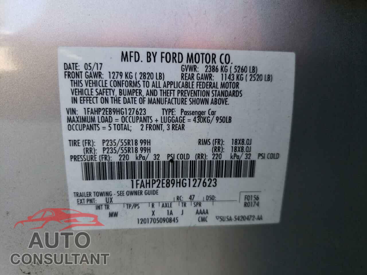 FORD TAURUS 2017 - 1FAHP2E89HG127623