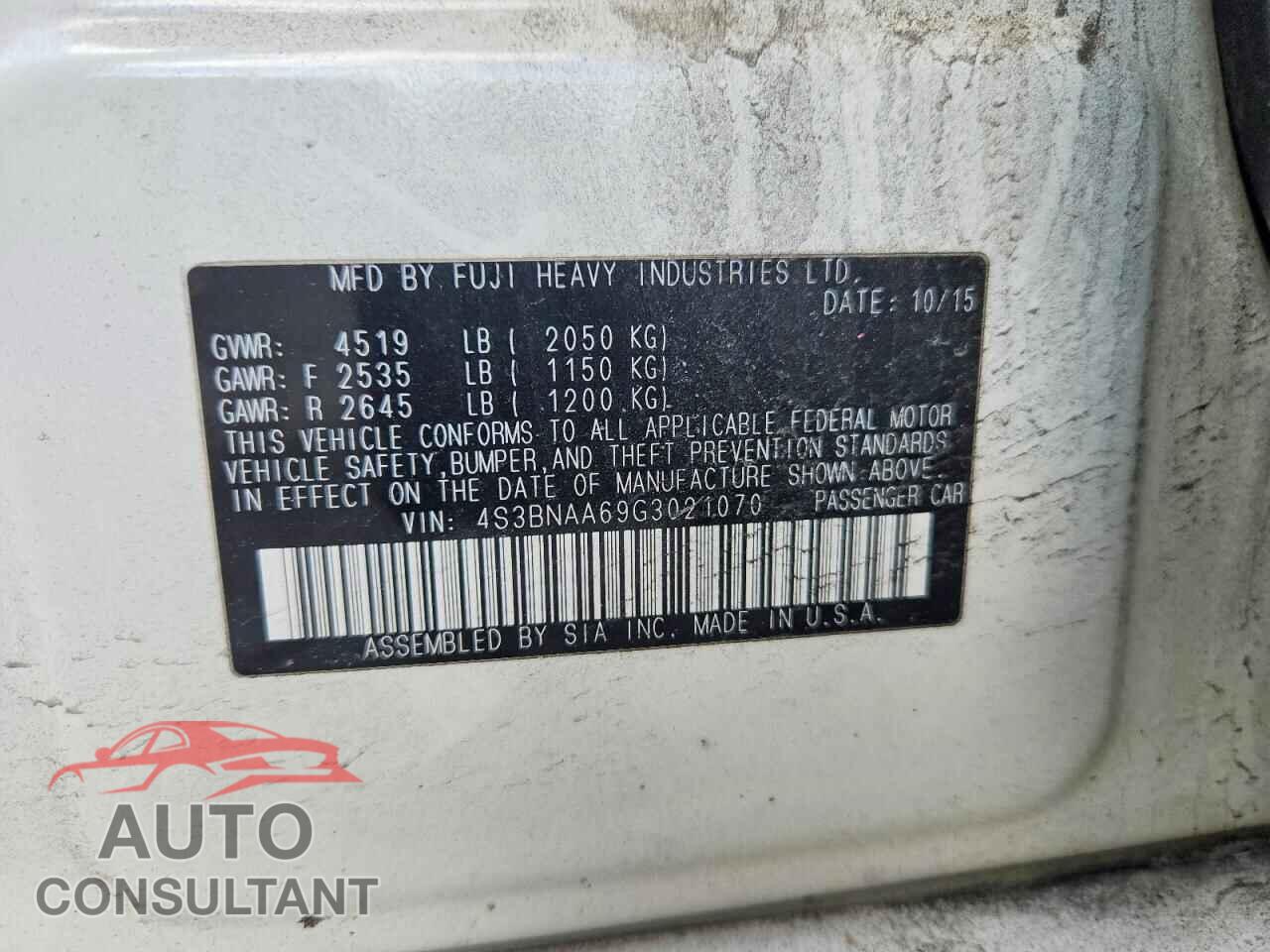 SUBARU LEGACY 2016 - 4S3BNAA69G3021070