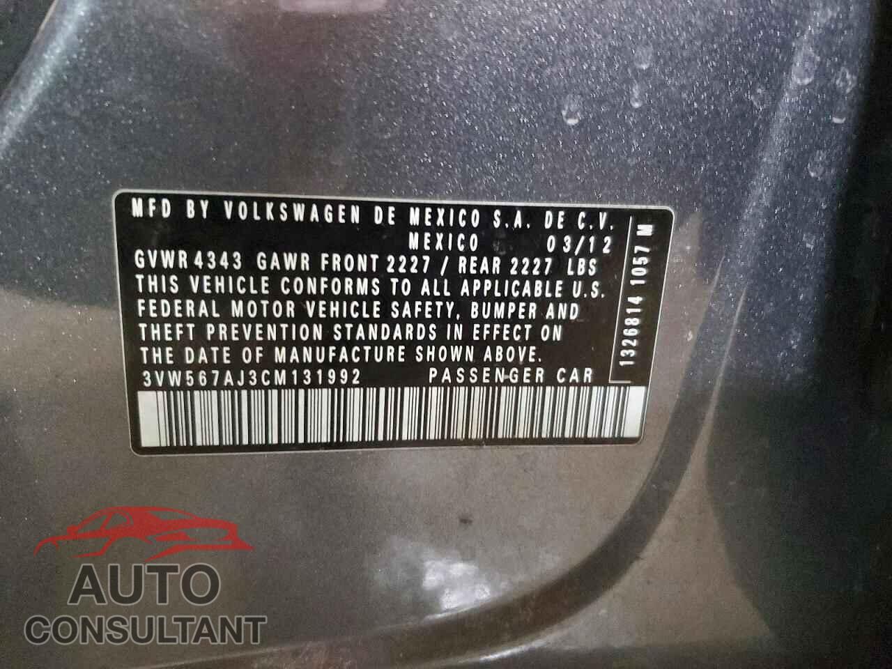 VOLKSWAGEN JETTA 2012 - 3VW567AJ3CM131992