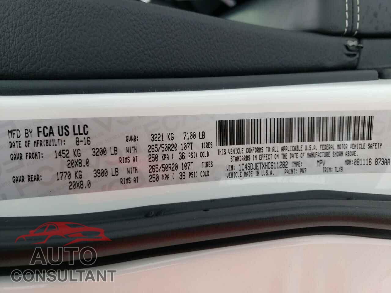 DODGE DURANGO 2017 - 1C4SDJETXHC611282
