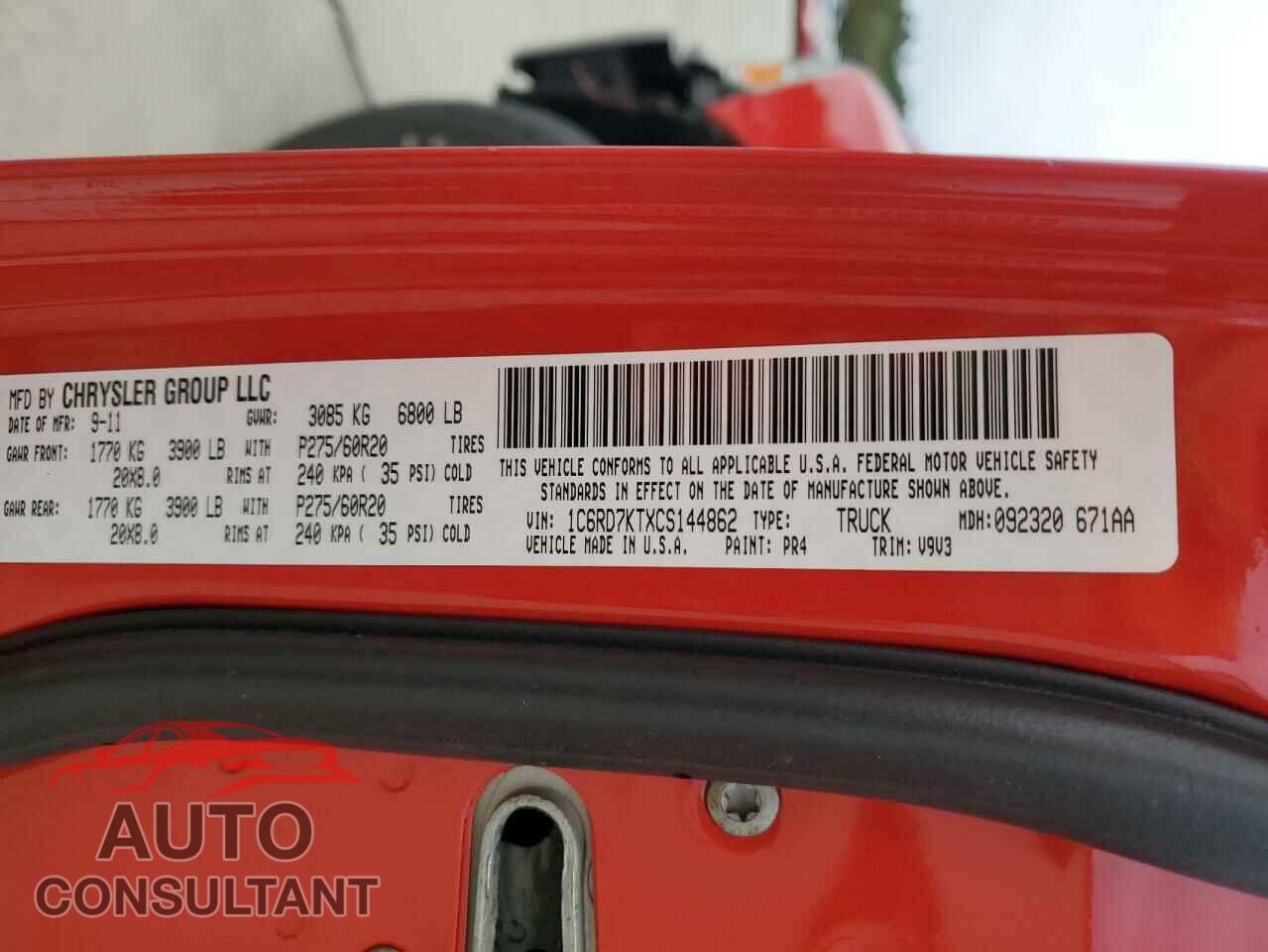 DODGE RAM 1500 2012 - 1C6RD7KTXCS144862