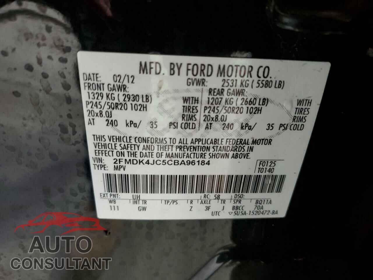 FORD EDGE 2012 - 2FMDK4JC5CBA96184