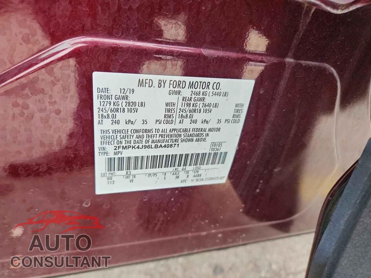 FORD EDGE 2020 - 2FMPK4J96LBA40871