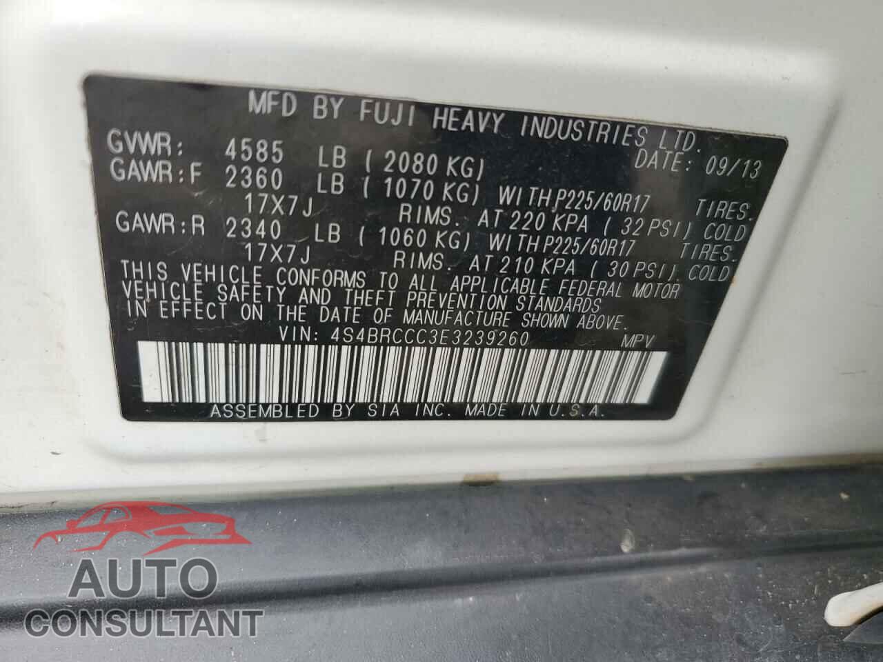 SUBARU OUTBACK 2014 - 4S4BRCCC3E3239260