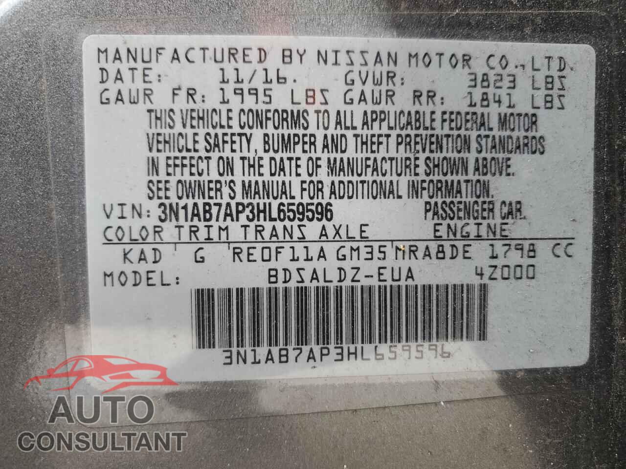 NISSAN SENTRA 2017 - 3N1AB7AP3HL659596