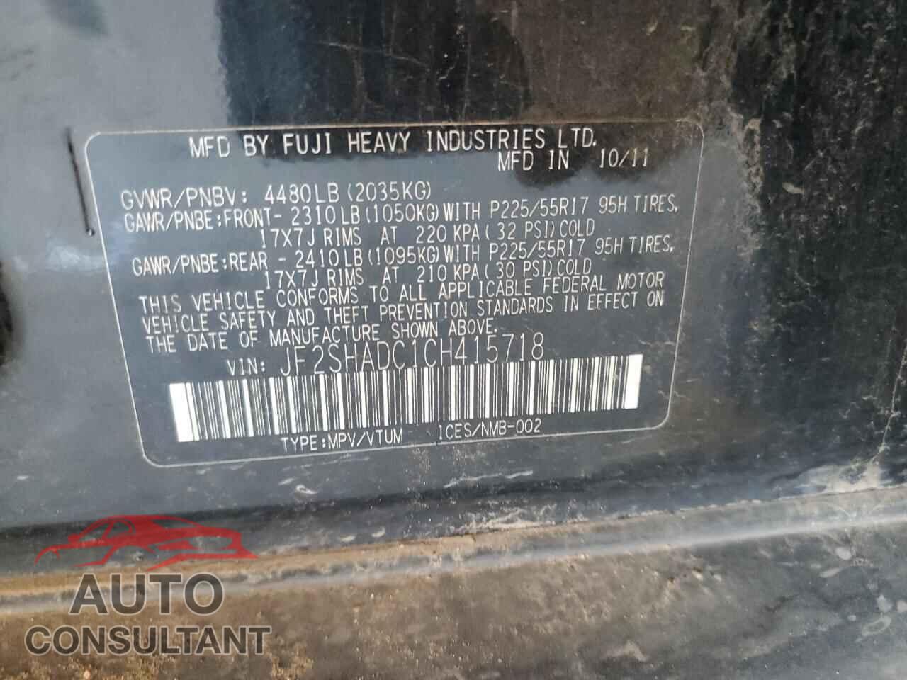 SUBARU FORESTER 2012 - JF2SHADC1CH415718
