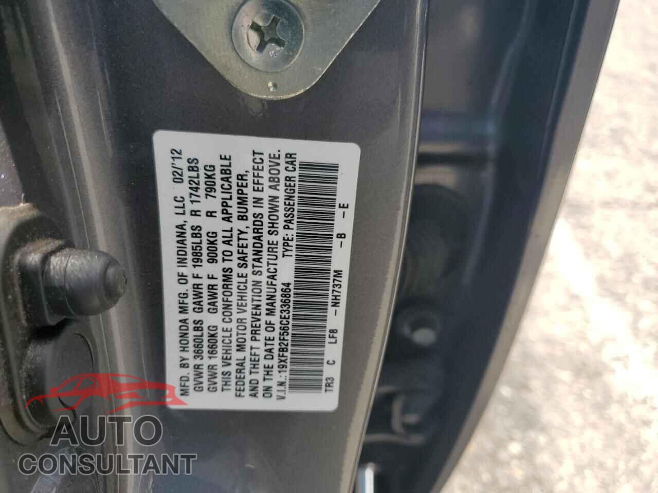 HONDA CIVIC 2012 - 19XFB2F56CE336864