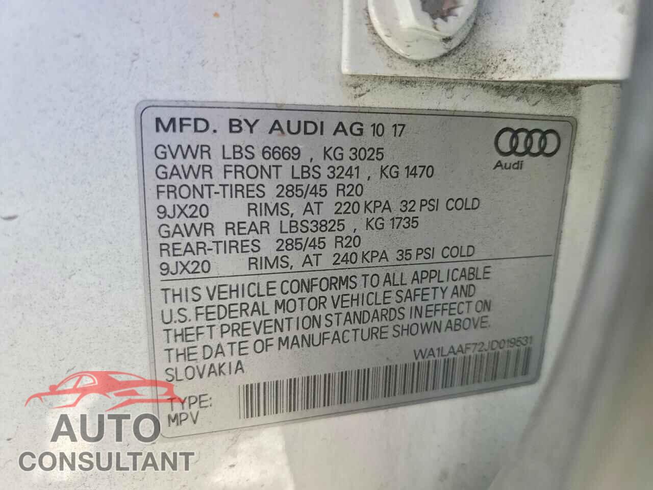 AUDI Q7 2018 - WA1LAAF72JD019531