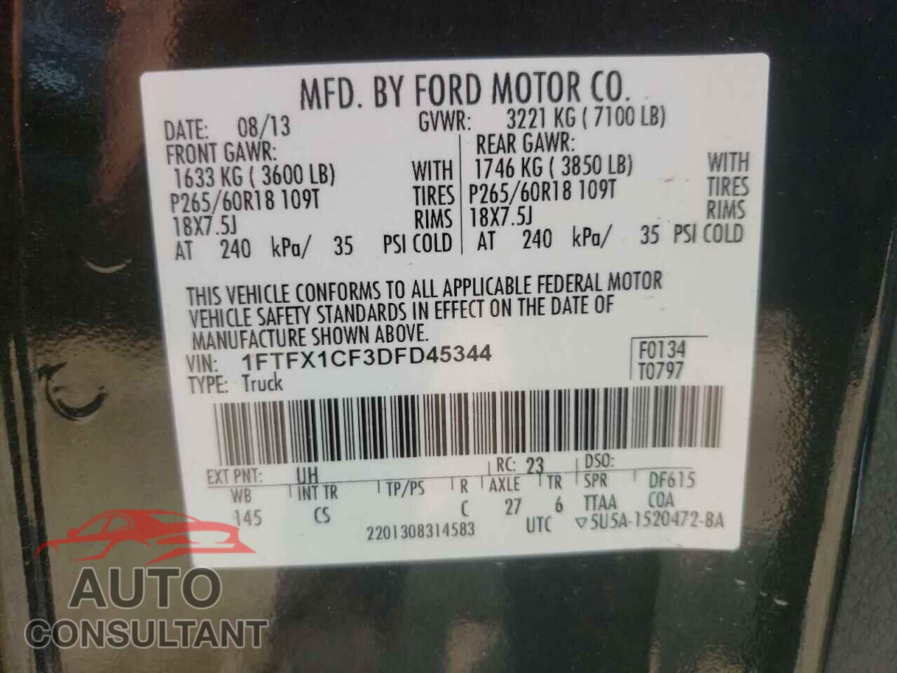 FORD F-150 2013 - 1FTFX1CF3DFD45344