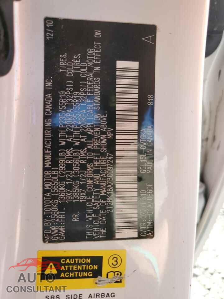 LEXUS RX350 2011 - 2T2BK1BA7BC097247