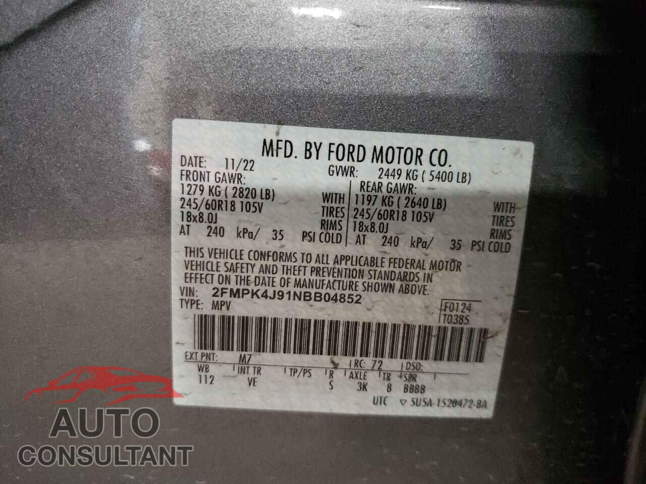FORD EDGE 2022 - 2FMPK4J91NBB04852