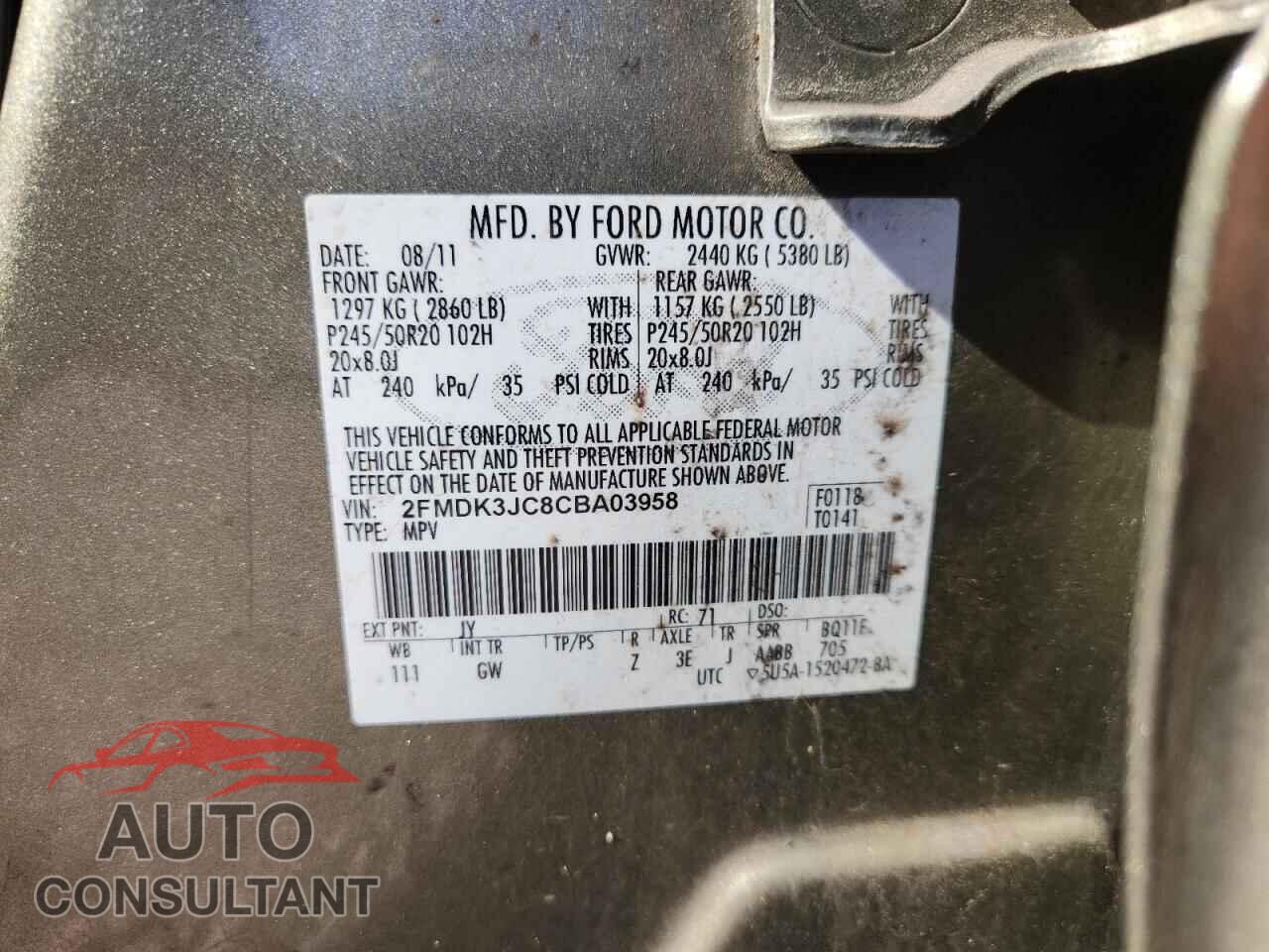 FORD EDGE 2012 - 2FMDK3JC8CBA03958