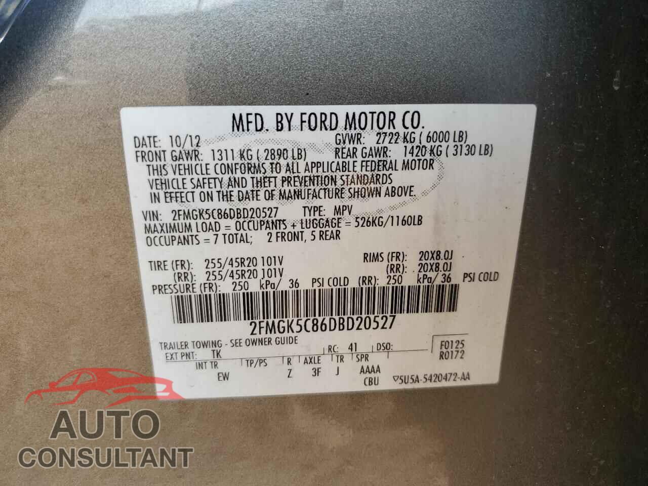 FORD FLEX 2013 - 2FMGK5C86DBD20527