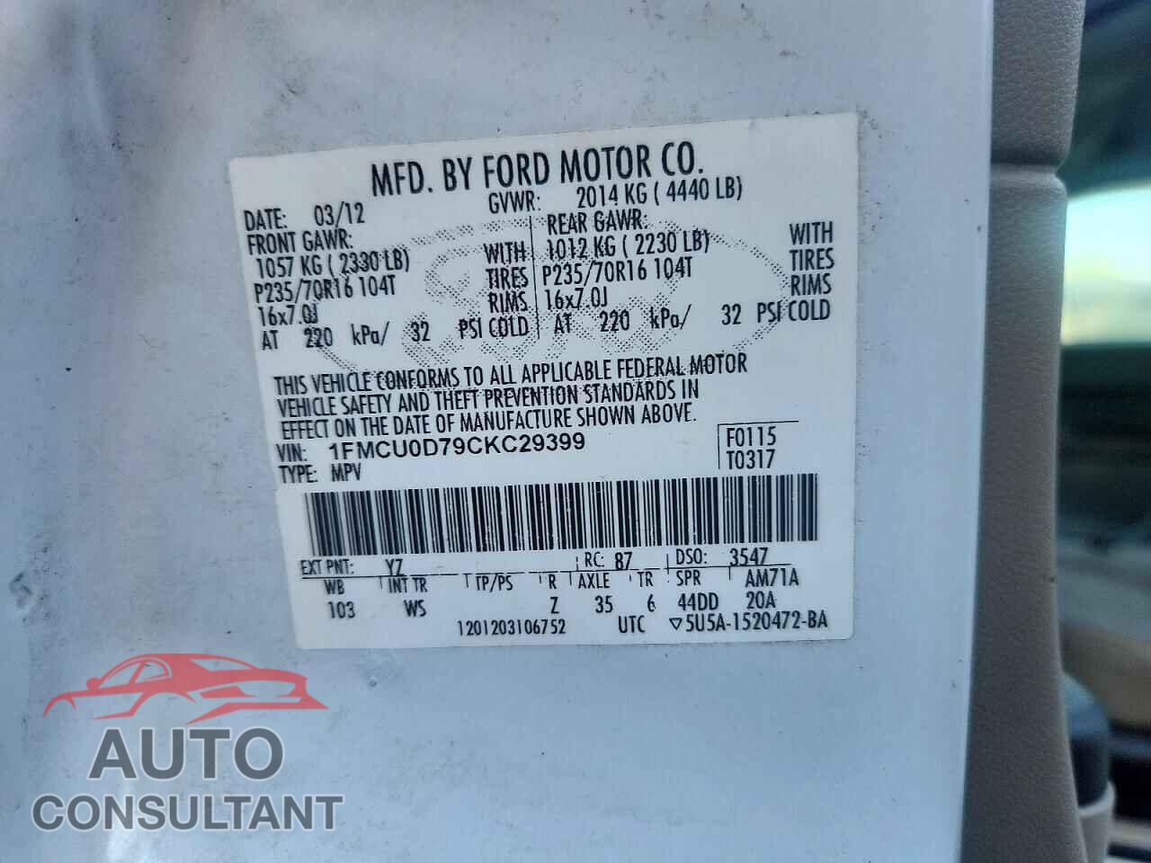 FORD ESCAPE 2012 - 1FMCU0D79CKC29399